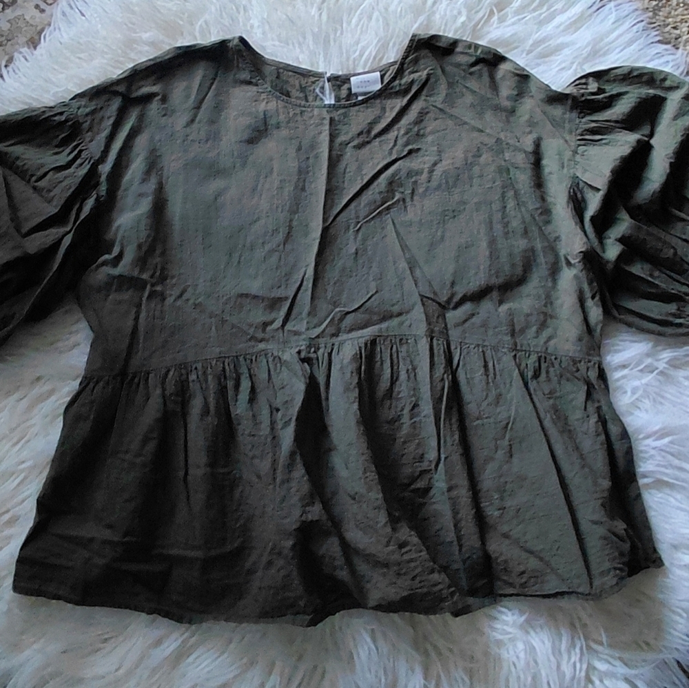 Olive Green Puff Sleeve Top
